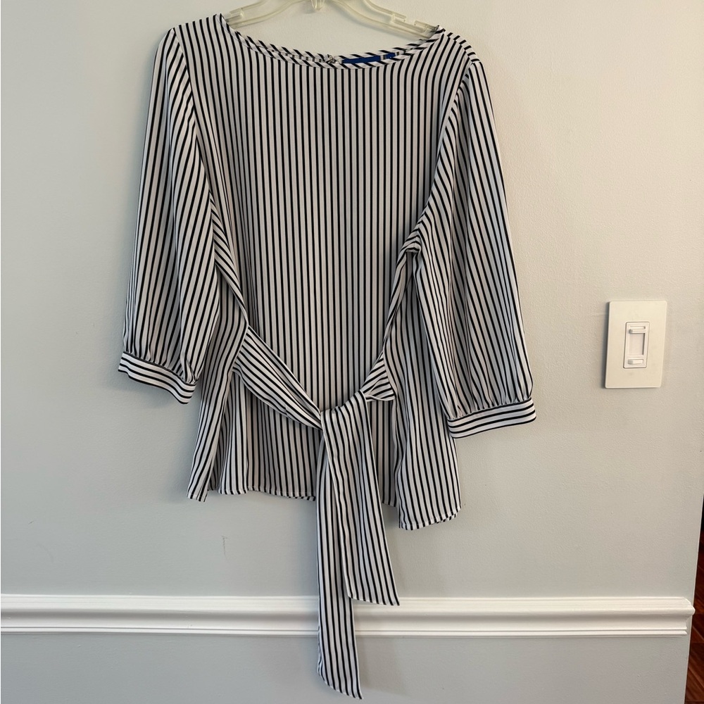 Striped Black and White Blouse with Tie Waist